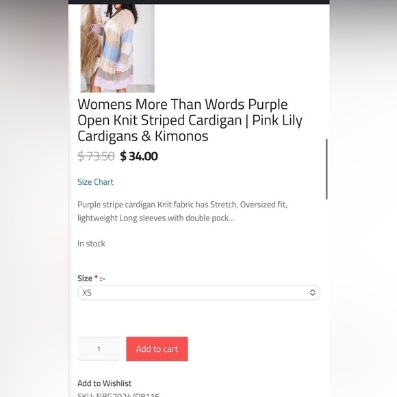 Pink Lily Oversized Long Sleeve Open Cardigan Size XS NWOT - Picture 9 of 9